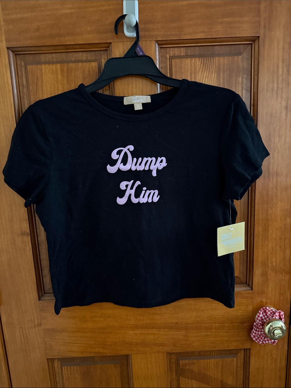 Black Crop Tee with Pink "Dump Him" Script